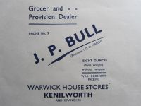 WAR ECONOMY PACKING WRAPPER J.P. BULL WARWICK HOUSE STORES KENILWORTH