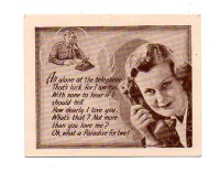 WW2 MIDGET MESSAGE CARD ALL ALONE AT THE TELEPHONE
