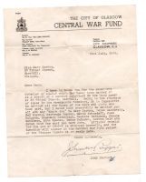 1943 THE CITY OF GLASGOW CENTRAL WAR FUND LETTER