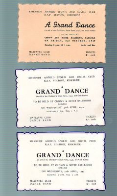 1947 R.A.F. STATION KIRKBRIDE DANCE TICKETS x 3