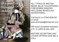 WANTED  OLD BRITISH FIREWORKS BLUE TOUCHPAPER TYPE