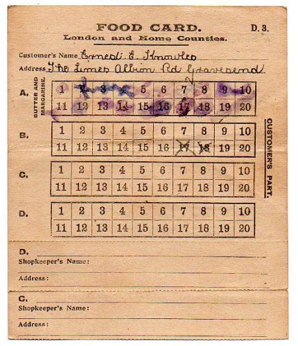 JUNE 1918 FOOD CARD GRAVESEND KENT