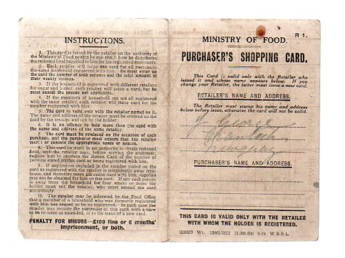 1919 MINISTRY OF FOOD PURCHASERS SHOPPING CARD