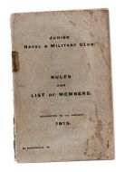 1915 JUNIOR NAVAL & MILITARY CLUB RULES AND LIST OF MEMBERS BOOK
