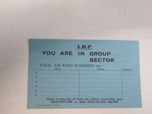 ORIGINAL A.R.P. INFO. CARD  UN-USED